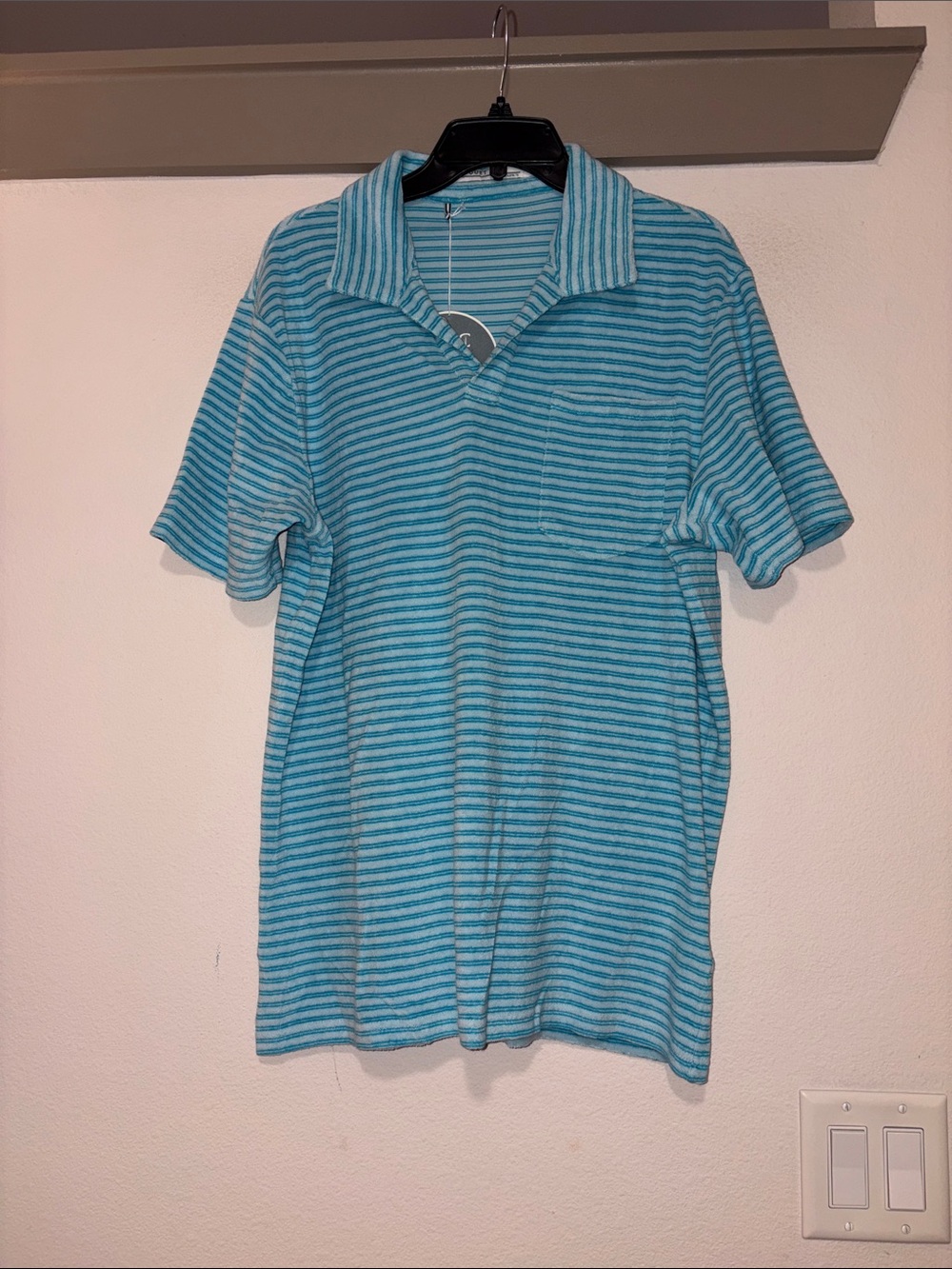 Criquet Men’s Blue Stripe Terrycloth Polo Shirt SZ L NWT - Picture 1 of 4
